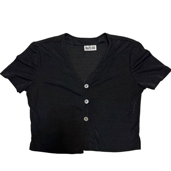 Nina Piccalino Tops - Nina Piccalino Vintage Black Short Sleeve Vintage Pearlescent Button Minimalist